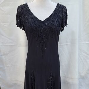 Elegant Black Beaded Short sleeve Dress Size 8 Petite